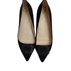Nine West Shoes Womens Size 9M Black Suede Pointed Toe Embellished Flats Formal